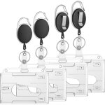 Lot de 4 porte - cartes avec cordon r�tractable, housse de protection pour carte 10x6cm transparent, ...