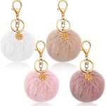 Lot de 4 porte - cl�s pompon de 7, 6 cm avec boule en fausse fourrure avec breloque flocon de neige et ...