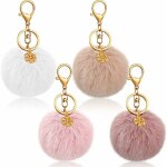 Lot de 4 porte - cls pompon de 7, 6 cm avec boule en fausse fourrure avec breloque flocon de neige et ...