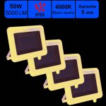 Lot 4 projecteurs led 50w 5000 lm 4000k ip65 connexion en direct - garantie 5 ans