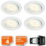 Lot de 4 spot led orientable blanc avec ampoule gu10 230v eq. 50w, blanc chaud Lot de 4 spot led orientable blanc avec ampoule gu10 230v eq. 50w, blanc chaud