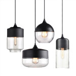 Lot de 4 suspension design cylindre style retro vintage contemporain, moderne lustre abat - jour en verre ...