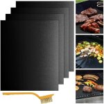 Lot de 4 tapis de cuisson antiadh�sifs r�utilisables avec brosse de nettoyage incluse ? plaque de cuisson ...