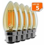 Lot de 5 ampoules led flamme filament dor� 4 watt (�q. 42 watt) culot b22