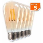 Lot de 5 ampoules led style vintage teardrop st64 dor� 7 watts blanc tr�s chaud culot e27