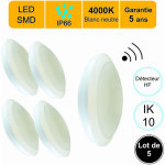 Lot de 5 appliques d'ext�rieur hublot led � d�tecteur hf (mouvements et cr�pusculaire) 16w 1500 lm 4000k ...