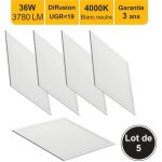 Lot 5 dalles led 36w 60x60 ugr19 3780lm 4000k - garantie 5 ans