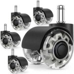 Lot de 5 roulettes chaise de bureau, 11 x 22 mm roulette chaise bureau, rotation � 360 degr�s sans rayures, ...