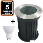 Lot de 5 spot encastrable de sol rond inox 316 ext�rieur ip65 +