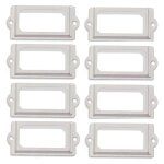 Lot de 50 porte - �tiquettes 60 x 17 mm en m�tal nickel blanc vintage pour tiroir de biblioth�que
