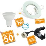 Lot de 50 spot led encastrable complet blanc fixe avec ampoule gu10 7w dimmable temprature de couleur: ...