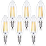 Lot de 6 ampoules led e14 en forme de bougie � intensit� variable, 4w (remplace 40w) blanc chaud 2700k, ...
