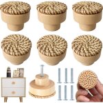 Lot de 6 boutons de meubles ronds en rotin, faits � la main, pour commode, tiroirs, salon, cuisine, armoires ...