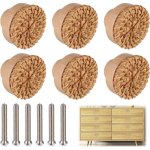 Lot de 6 boutons de meuble en rotin boutons de tiroir style boh�me poign�e tiroir en bois ronds boutons ...