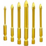 Lot de 6, forets pour verre, c�ramique, carreaux, cristal en acier de tungst�ne, avec queue hexagonale, ...