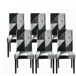 Lot de 6 housses de chaise de salle � manger extensibles (noir g�om�trique, lot de 6), housses de chaise ...