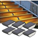 Lot de 6 lampes solaires led pour escaliers, lumi�re blanc chaud, �clairage double face, �tanches, id�ales ...