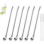 Lot de 6 pailles longues en acier inoxydable r�utilisables avec 2 pailles de nettoyage pour smoothies, ...