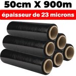 Lot de 6 rouleaux film �tirable noir opaque 50cmx900m et