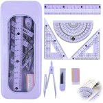 Lot 7 rapporteurs + boussole g�om�trie violette, r�gle 15 cm triangles recharges gomme lyc�e