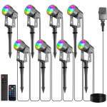 Lot de 8 �clairage ext�rieur � piquer, 8 x 3w spots led ext�rieur, lampes jardin avec piquet, etanche ...