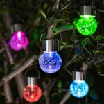 Lot de 8 lampes solaires � suspendre, lampes solaires de jardin avec boule en verre craquel� multicolore ...
