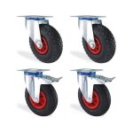 Lot de 4 roulettes pivotantes 200mm ? charge maximale 300kg ? roues gonflables pour sols irr�guliers ...