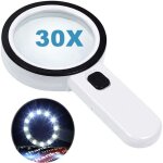 Loupe de lecture avec 12 lumi�res led, double lentille en verre avec grossissement 30 x. pour lire ais�ment ...