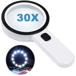 Loupe de lecture avec 12 lumi�res led, double lentille en verre et grossissement de 30x. pour une lecture ...