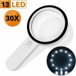 Loupe de lecture, 30x loupe eclairante avec 13 led lumi�res 128mm loupe lumineuse pour la lecture l'exploratio ...