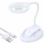 Loupe avec lumi�re, lampe grossissante 5x 10x avec support et pince, rechargeable et luminosit� r�glable, ...