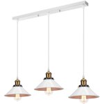 Luminaire de style r�tro �22cm lustre vintage � 3 lumi�res suspension blanc plafonnier en fer en m�tal ...