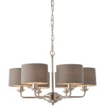 Luminaire suspendu nickel brillant, abat - jour multi - bras en tissu anthracite