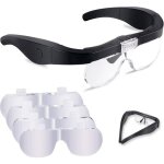 Lunette loupe avec 2 led, frontale grossissantes casque loupe mains libres avec 4 lentilles amovibles ...