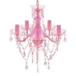 Lustre avec 5 ampoules crystal rose