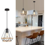 Lustre avec abat - jour en m�tal noir en forme de losange, adapt� aux �lots de cuisine, aux coins repas ...