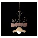 Lustre ancien en bois de noyer et fer, un abat - jour en verre clair 43x h48 cm