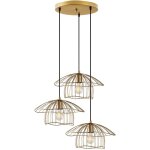 Lustre filaire en m�tal dor� - 3 abat - jours - h. 110 x l. 68 cm - lorevi