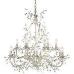 Lustre floral almandite 12l 12 branches m�tal cr�me dor� avec feuille et cristal e14 12x60w max diam�tre ...