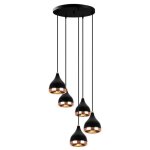 Lustre en métal à hauteur réglable - 5 abat - jours - d. 43 x h. 45 / 135 cm - noir et cuivré - yildo ... Lustre en métal à hauteur réglable - 5 abat - jours - d. 43 x h. 45 / 135 cm - noir et cuivré - yildo ...