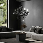 Lustre en m�tal suspension chambre chrome lustre suspension 5 flammes chrome, d�cor acrylique noir, 6x ...