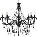 Vidaxl ? lustre � perles noires 8 ampoules e14 ? dimensions 80x75 cm ? m�tal et acrylique ? �clairage ...