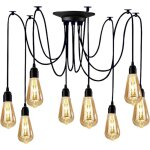 Lustre suspension araignee design industriel, rtro douille e27 ttes clairage lumires plafonniers ...