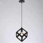 Lustre suspension cage cube en mtal e27 plafonnier luminaire vintage industrielle noir