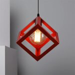 Lustre suspension cage cube en m�tal e27 plafonnier luminaire vintage industrielle rouge