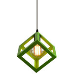 Lustre suspension cage cube en mtal e27 plafonnier luminaire vintage industrielle vert