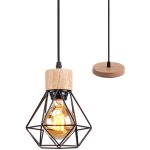 Axhup - lustre suspension cage diamant en mtal e27 plafonnier luminaire en bois noir