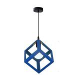 Lustre suspension contemporain en cage cube carr� fer luminaire e27 salon cuisine chambre - bleu