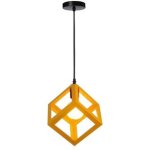 Lustre suspension contemporain en cage cube carr� fer luminaire e27 salon cuisine chambre - jaune