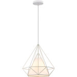 Lustre suspension filaire industriel forme diamant luminaire e27 -  25 cm - blanc 1pcs